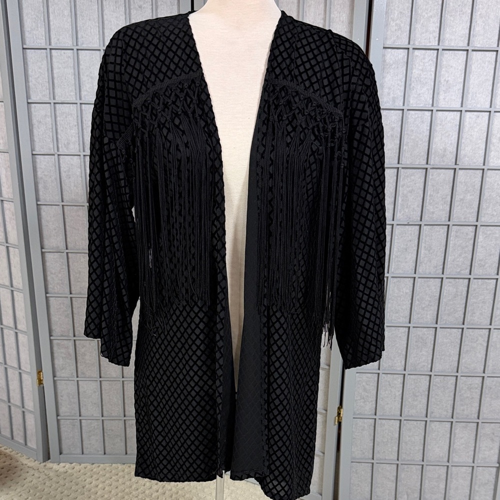 Gilbert, Chic Black Fringe Kimono, Size Small